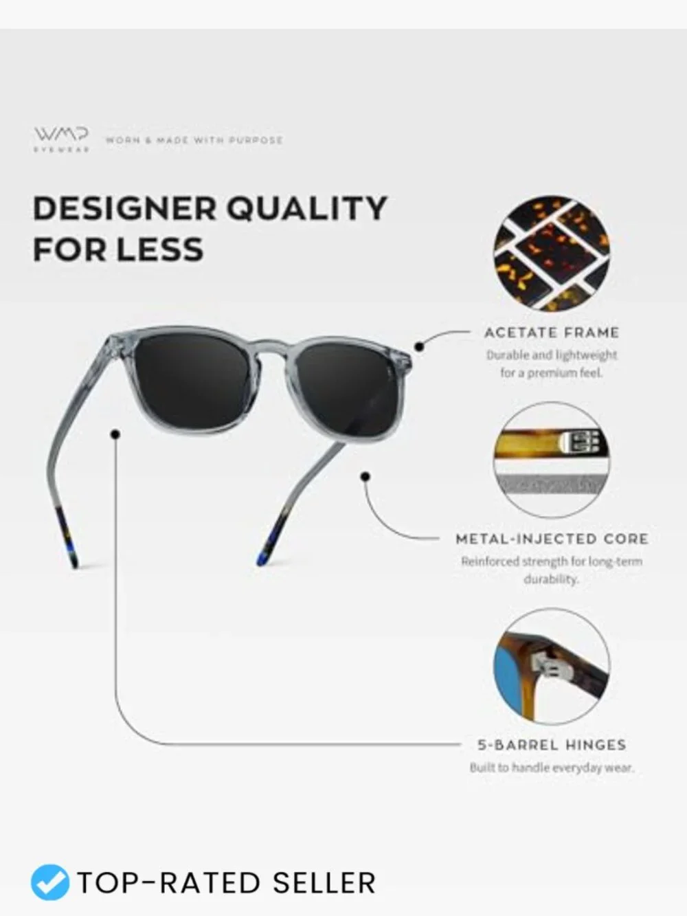 Men's Polarized Square Sunglasses – Retro Classic Acetate UV400 Protection